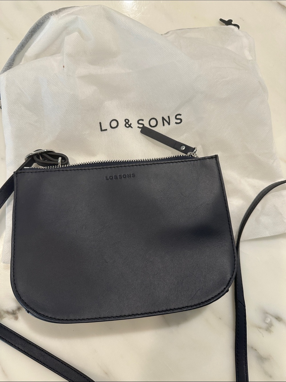 Lo & Sons navy  Leather Zip Crossbody